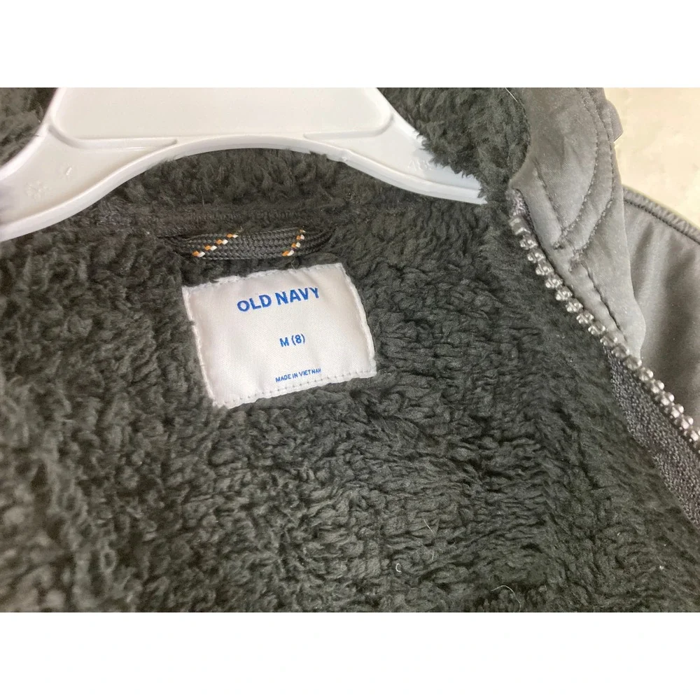 NWT Old Navy Hooded Fleece Jacket Kids Boy M 8 Black Sherpa Lined Mixed Media